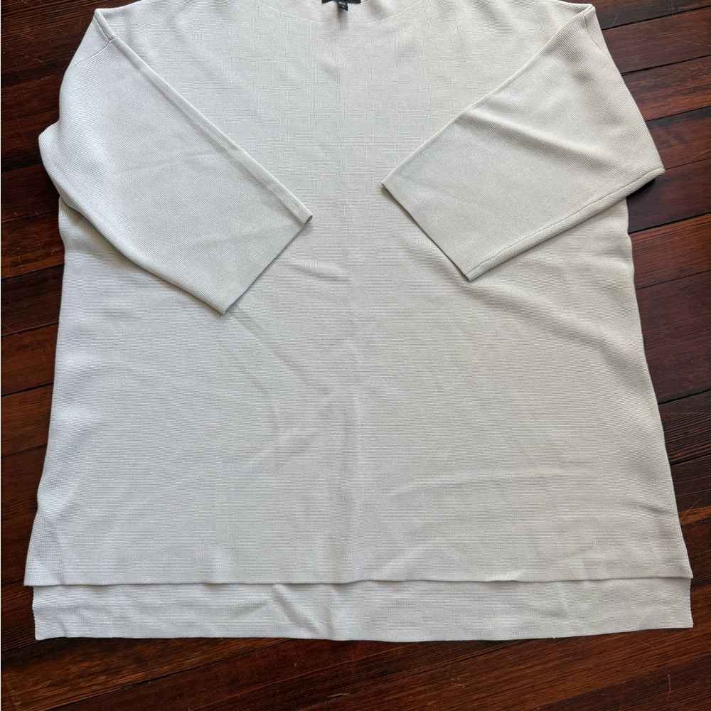 Eileen Fisher Cream Textured Knit Boatneck Top